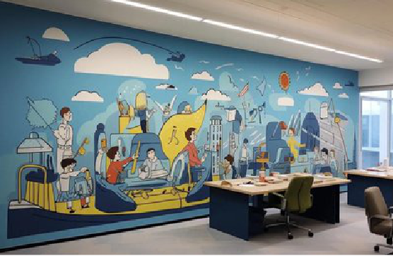 江北办公室墙绘的特点。